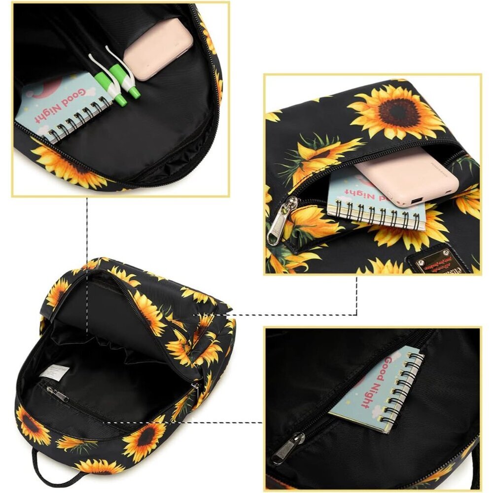 Elegant Sunflower Small Backpack Purse with Utility Pocket - Ideal for Gifting - Picture 8 of 9